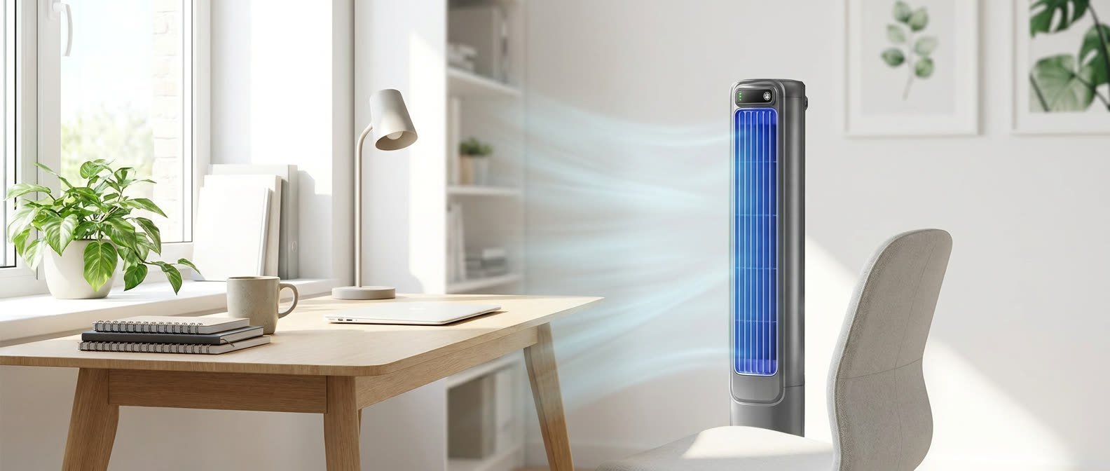 The Vital Cooling Breeze prototype running in Daniel's living room, pushing cold air across the room.